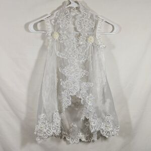 holy communion girls vest bolero white lacey beaded pearls religous uniform sz s
